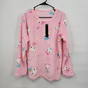 All Over Cat Print Cozy Long Sleeve Sleepwear Cat Lady One Size Womens Pink